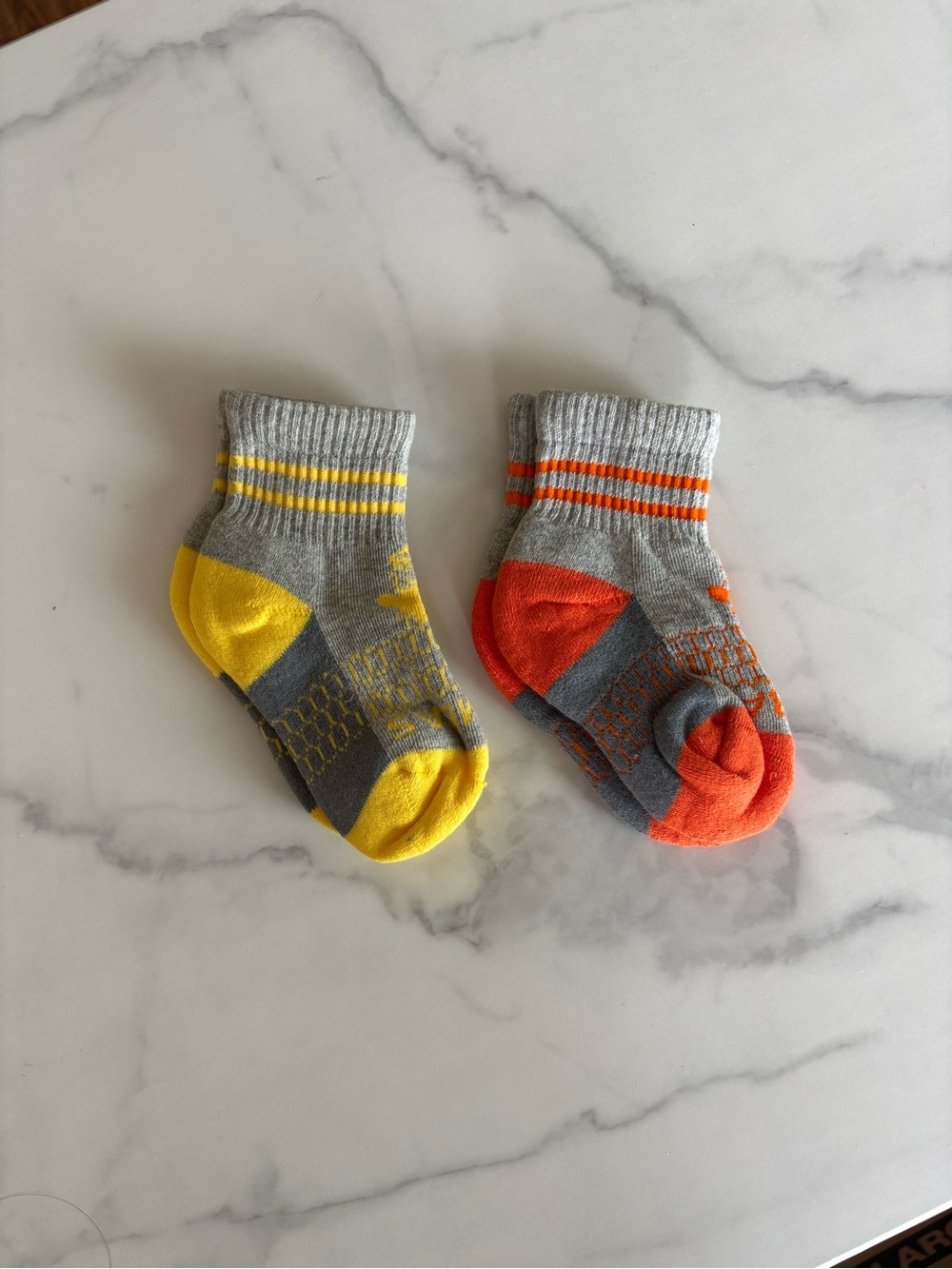Kids Ankle Socks - Gray with Yellow & Orange Accents pack of 2 toddler size